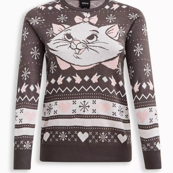 Torrid Disney Marie The Aristocats Gray Pink Fair Isle Sweater 3X Plus Cat - Picture 1 of 10
